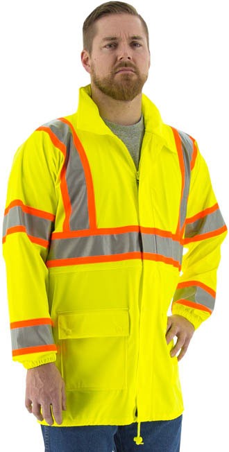 81-75-7301 - Majestic® Hi-Vis Rain Jacket w/ DOT Striping